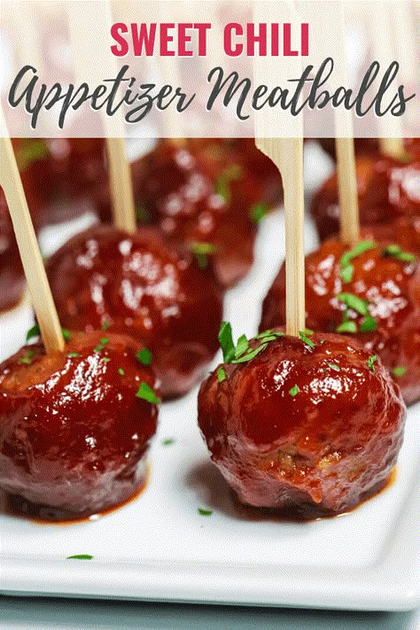 Sweet Chili Appetizer Meatballs are the perfect balance of sweet, savory, and spicy. These will be a crowd pleaser at any party or gathering. Chili Sauce Meatballs, Party Food Meatballs, Sweet Meatballs, Party Meatballs, Meatball Appetizer Recipe, Jelly Meatballs, Grape Jelly Meatballs, Spicy Meatballs, Glazed Meatballs