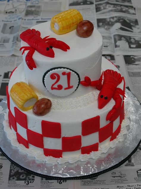 Crawfish Boil Cake Shrimp Boil Birthday Cake, Crawfish Boil Birthday Cake, Crawfish Smash Cake, Crawfish Cakes, Crawfish Boil Party Ideas, Crawfish Boil Cake, Crawfish First Birthday, Fondant Crawfish, Crawfish Cake