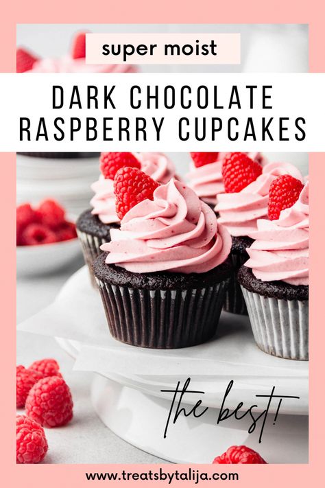 Chocolate raspberry cupcakes arranged on a white cake stand Chocolate Raspberry Dessert Recipes, Easy Raspberry Desserts, Raspberry Dessert Recipes, Chocolate Raspberry Dessert, Raspberry Desserts Easy, Cupcakes Raspberry, Cake Valentines Day, Raspberry Cupcake Recipes, Raspberry Dessert