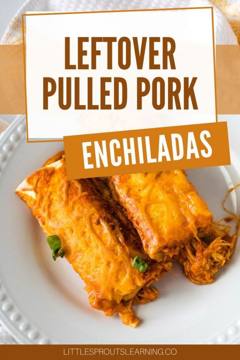 These leftover pulled pork enchiladas are a perfect way to use up leftover pork roast. With just a few ingredients, you can whip dinner up in minutes. Leftover Pulled Pork Recipes Enchiladas, Leftover Pork Roast Recipes, Leftover Pork Loin Recipes, Texmex Recipes, Leftover Pork Recipes, Leftover Pork Roast, Enchiladas Recipes, Pulled Pork Leftover Recipes, Pulled Pork Enchiladas