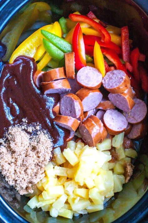 Kiebalsa Sausage Recipe Crockpot, Sweet And Sour Kielbasa With Pineapple, Kielbasa And Pineapple Crockpot, Crockpot Kilbasa Sausage Recipes, Rv Crockpot Meals, Kielbasa And Pineapple, Crockpot Keilbasa Recipes, Slower Cooker Recipes, Kielbasa Pineapple