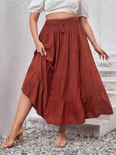 SHEIN VCAY Plus Tie Front Ruffle Hem Skirt | SHEIN USA Ruffle Hem Skirt, Spring Skirts, Elegant Skirt, Hem Skirt, Plus Size Kleidung, Plus Size Skirts, Inspiration Mode, Kids Sleepwear, Kids Beachwear