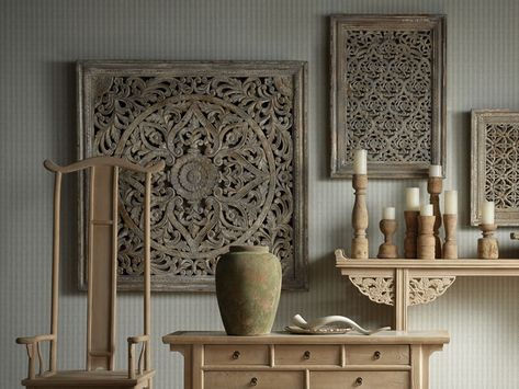 There’s something sad about seeing empty walls in your home, but by adding some art you can instantly make your space feel unique, and show off your p... | Uma Carved Wall Panel #WoodWallArt #WallArt #WallDecor #WoodArt Wood Wall Art Ideas, Wood Panels Wall, Wood Panel Wall Decor, Painted Wood Walls, Carved Wood Wall Art, Reclaimed Wood Wall Art, Hanging Vases, Wall Art Ideas, Wood Mosaic