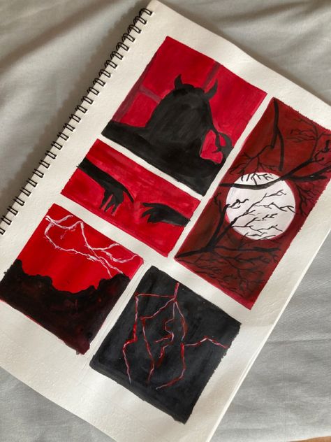 Black Art Aesthetic Painting, Black And Red Painting Ideas Easy, Black And Red Painting Aesthetic, Red Paper Drawing, Red Painting Aesthetic Easy, Notebook Drawing Aesthetic Love, Red Paintings Aesthetic, Aesthetic Drawing Collage, Desene Aesthetic