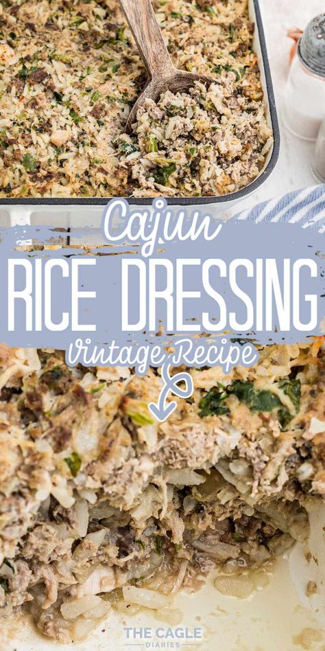 Louisiana Rice Dressing, Rice Dressing Recipe Thanksgiving, Cajun Rice Dressing Louisiana, Old Cajun Recipes, Cajun Dressing Thanksgiving, Rice Dressing Cajun, Rice Dressing Louisiana, Cajun Rice Dressing Recipe, Cajun Dressing Recipe