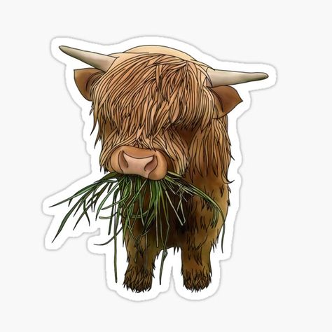 Highland Cow Sticker, Collage Cutouts, Cow Stickers, Theta Chi, Bujo Stickers, Baby Highland Cow, Scottish Highland Cow, Cowgirl Art, Rock Painting Patterns