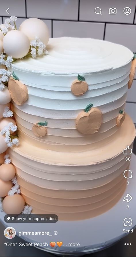 Peach Theme Birthday Cake, One Sweet Peach Cake, Peach Smash Cake, One Sweet Peach Birthday Cake, Baby First Birthday Themes, Peach Party, Peach Cake, 13th Birthday Parties, Sweet Peach