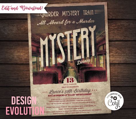 Train Invitation, Mystery Train, Clue Party, Mystery Dinner Party, Mystery Parties, Mystery Dinner, Mystery Party, Dinner Invitations, Private Party