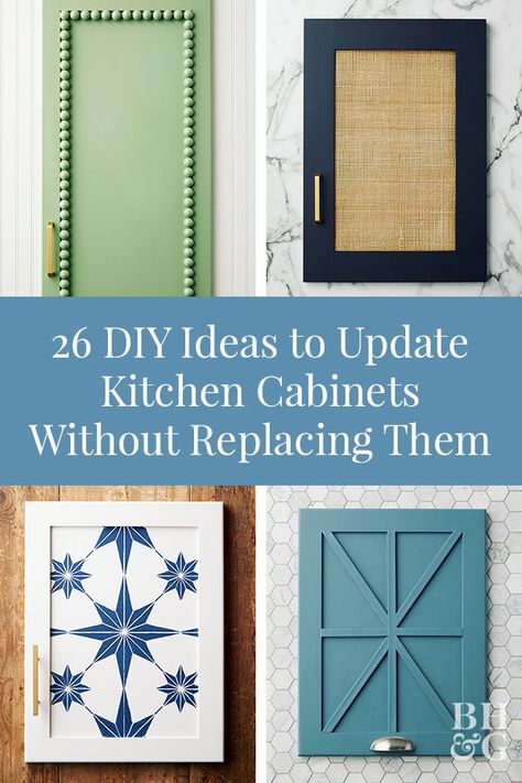 Update your old kitchen or bathroom cabinetry without a complete remodel. With these creative DIY ideas, you can update your kitchen cabinets without replacing them! Try these easy ways to refresh your cabinets with paint, molding, inserts, and new hardware. #farmhousediy #farmhousekitchen #kitchencabinet #cabinetideas #bhg Cupboard Makeover, Diy Kitchen Cabinets Makeover, Update Kitchen, Update Kitchen Cabinets, Diy Cabinet Doors, Old Cabinet Doors, Old Kitchen Cabinets, Diy Cabinet, Diy Kitchen Projects