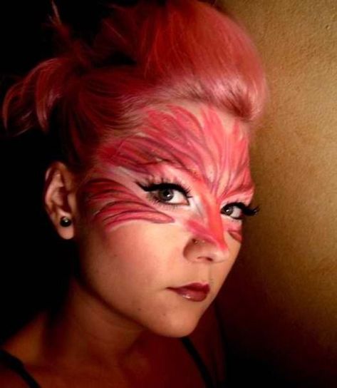 Flamingo Face Paint, Flamingo Mask, Flamingo Makeup, Whoville Hair, Pink Flamingo Party, Flamingo Costume, Animal Makeup, Bird Costume, Alice In Wonderland Costume