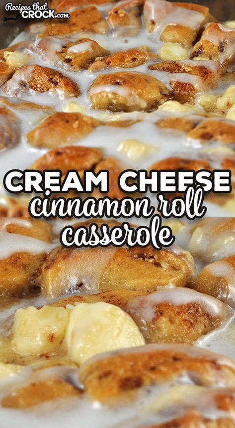 If you are looking for a delicious treat for breakfast, I highly recommend this Cream Cheese Cinnamon Roll Casserole oven recipe. Yum! via @recipescrock Breakfast Casseroles Using Crescent Rolls, Cream Cheese Cinnamon Roll Casserole, Breakfast Fruit Casserole Recipes, Cheese Danish Casserole, Pillsbury Cinnamon Rolls Ideas Breakfast, Recipes With Grands Cinnamon Rolls, Cinnamon Casserole Christmas Breakfast, Cinnamon Roll Casserole From Scratch, Grands Cinnamon Roll Casserole