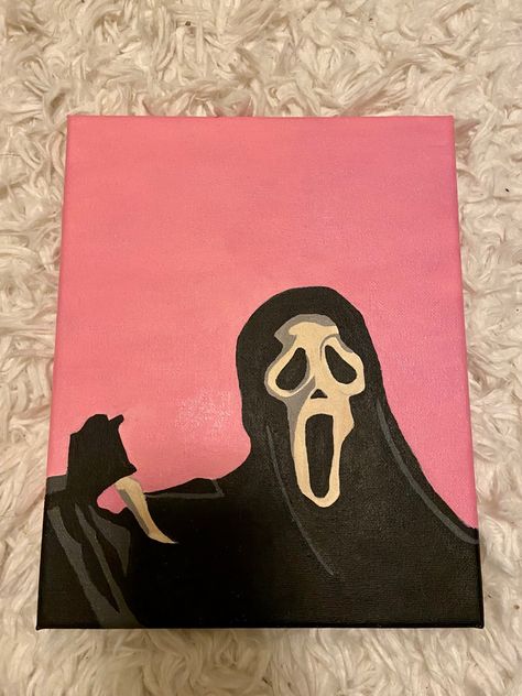 Easy Acrylic Painting Ideas Halloween, Scream Halloween Painting, Halloween Paintings On Canvas Aesthetic, Mini Paintings Halloween, Spooky Acrylic Painting Ideas, Spooky Season Painting Easy, Spooky Sip And Paint Ideas, Spooky Halloween Painting Ideas, Fun Halloween Painting Ideas