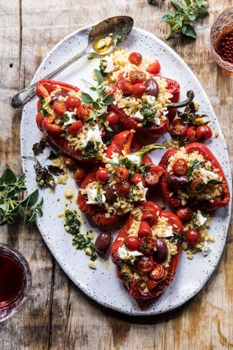 The 16 Best Stuffed Bell Peppers Recipes for Every Occasion Orzo Feta, Stuffed Red Peppers, Greek Orzo, Half Baked Harvest Recipes, Vegetarian Mains, Keto Side, Orzo Recipes, Bell Pepper Recipes, Harvest Recipes