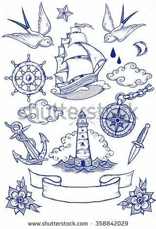 Flash Art Tattoos, Sailor Tattoos, Sailor Tattoo, Kunst Tattoos, Sea Tattoo, Tattoo Old School, Illustration Tattoo, Nautical Tattoo, Sea Travel