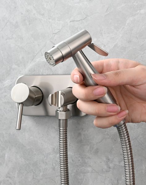 Tecmolog Toilet Concealed Hot and Cold Bidet Spray Set, Brass Hand Held Warm Water Sprayer Shattaf, Brushed Nickel #Toilet #Bidet #Bathroom https://www.sanitarya.com/products/ws024f9 Toilet Bidet, Bidet Bathroom, Water Sprayer, Bidet Spray, Brushed Nickel, Warm Water, Hold On, Spray, Brass