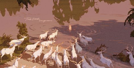 ArtStation - Deer, Xi Zhang Xi Zhang Art, Xi Zhang, Art Station, Pretty Art, Animation Art, Aesthetic Art, Amazing Art, Art Inspo, Beautiful Art