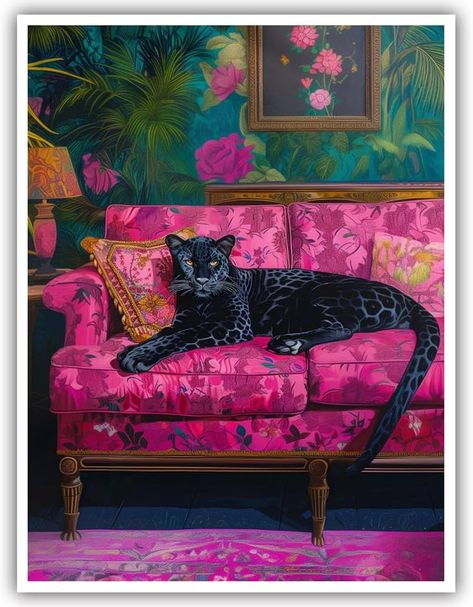 Amazon.com: Maximalist Decor Posters Vintage Leopard Prints Floral Wall Art Fun Colourful Wall Art Decor Eclectic Animal Wall Art Portrait Canvas Prints for Nursery Bedroom Office Home Decor 12x16inch Unframed: Posters & Prints Leopard Wall Decor, Maximalist Living Room, Leopard Wall Art, Leopard Wall, Panther Print, Maximalist Style, Maximalist Wall, Maximalist Wall Art, Pink Backdrop