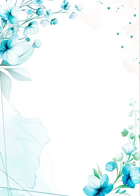 Watercolor Flowers Border, Tiffany Blue Flowers, Theme Bapteme, Wallpaper Ramadhan, Blue Watercolor Flowers, Aqua Flowers, Flower Invitation Card, Flowers Border, Decent Wallpapers