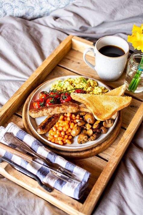 Full Vegan English Breakfast Recipe | The Beet English Breakfast Ideas, English Breakfast Recipe, Breakfast Beans, Roasted Potato Wedges, Vegan Worcestershire Sauce, Full English Breakfast, Mothers Day Breakfast, Brown Sauce, Food Advertising