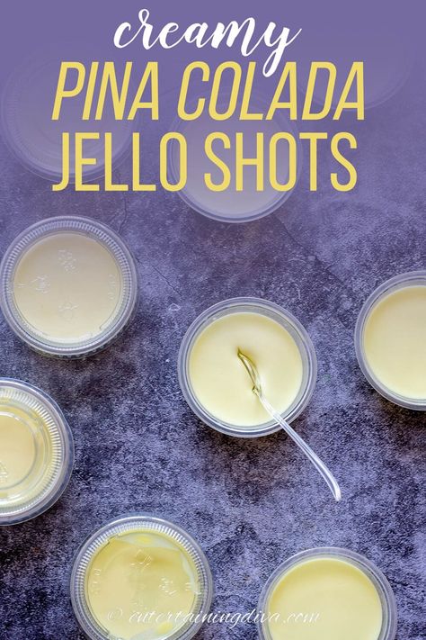 Creamy Piña Colada Jello Shots With Pineapple Jello & Coconut Milk Creamy Jello Shots, Creamy Pina Colada, Summer Jello Shots, Creamy Jello, Pina Colada Jello Shots, Rum Jello Shots, Pudding Shot Recipes, Making Jello Shots, Best Jello Shots