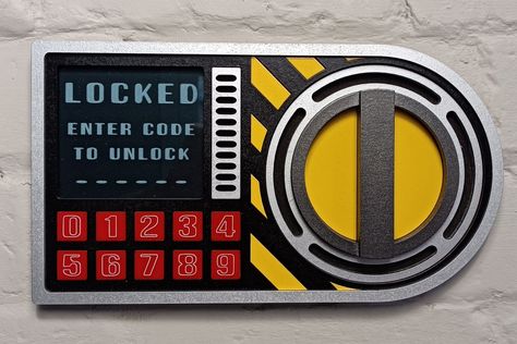 If you are looking for the perfect accessory or gift for a Sci-Fi fan then look no further. This unique Sci-Fi inspired 3D door lock Control Panel would be a perfect addition to any futuristic spaceship themed bedroom, games room, home cinema, man cave or she shed. Spaceship Door, Scifi Decor, Futuristic Spaceship, Wars Aesthetic, Panel 3d, Themed Rooms, Control Room, Bedroom Games, Themed Bedroom