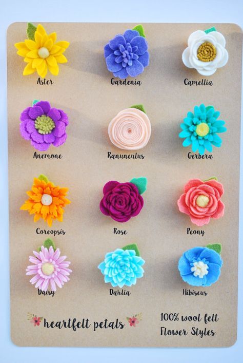 Felt Flowers Diy, Diy Flores, Fleurs Diy, Flower Magnets, Popsicle Stick Crafts, Flower Template, Paper Flowers Diy, Felt Diy, Ribbon Flowers