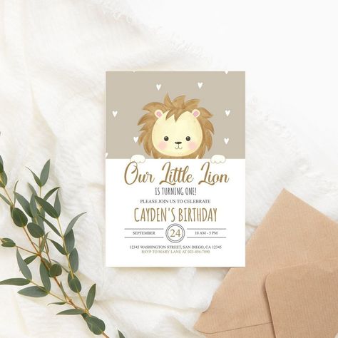 Fun and Frolic: Kid's Birthday Bash Lion Invitations, Lion Themed Birthday Party, Lion Birthday Theme, Lion First Birthday, Lion Birthday Invitations, Lion Birthday Party, Baby Milestone Chart, Baby Handprint Art, Baby Handprint Crafts