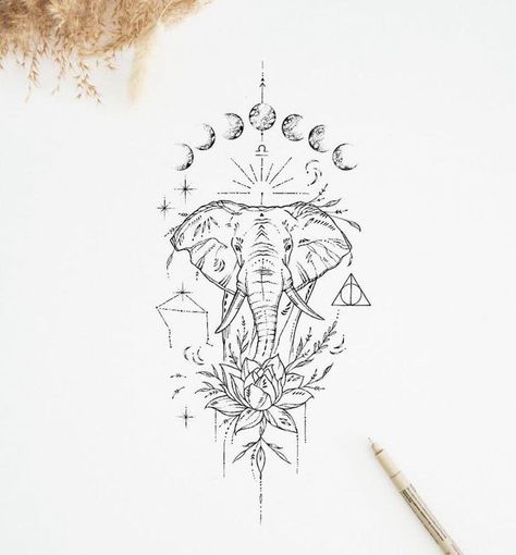 Tattoos Meaning Strength, Elephant Thigh Tattoo, Mandala Elephant Tattoo, Elephant Tattoo Meaning, Green Tattoos, Magic Runes, Elephant Tattoo Design, Boho Tattoos, Sick Tattoo