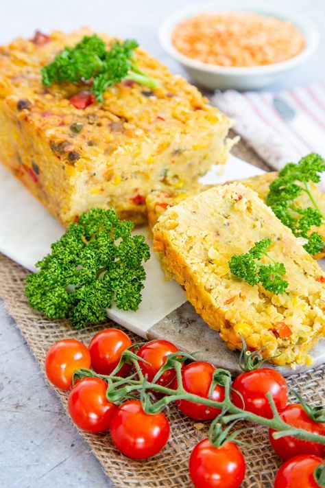 This vegetable packed red lentil loaf is tasty, adaptable and frugal. It is a great way of using up any spare vegetables lurking at the bottom of the fridge. Is is the perfect vegetarian and gluten free meal. #loaf #lentils #redlentil Vegetarian Loaf, Lentil Loaf Vegan, Lentil Loaf Recipe, Hygge Food, Lentil Bread, Veggie Loaf, Lentils Vegan, Lentil Loaf, Loaf Recipes