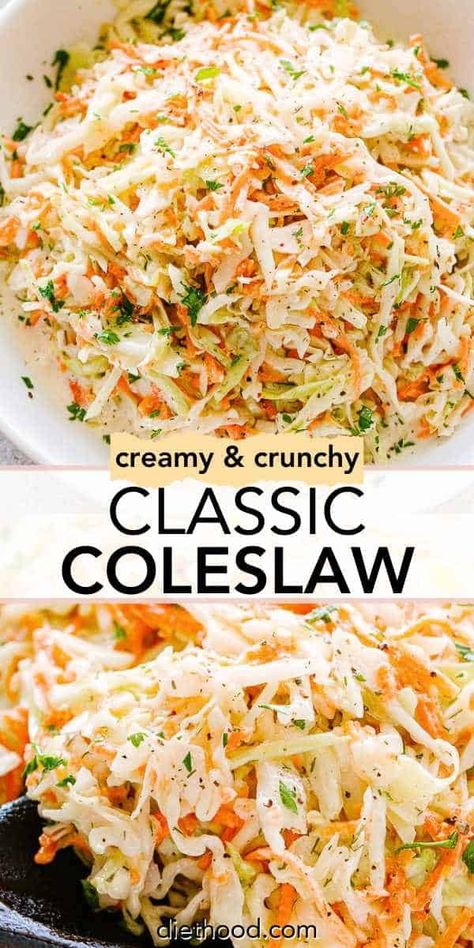 Crunchy, refreshing, and creamy Coleslaw prepared with just a handful of pantry ingredients. Enjoy it as a side dish to grilled meats and savory dishes, or mound some on top of hamburgers, hot dogs, and sandwiches. Sides With Hamburgers, Southern Coleslaw Recipe, Hot Dog Sides, Classic Coleslaw Recipe, Southern Coleslaw, Summer Bbq Side Dishes, Coleslaw Recipes, Potluck Salad, Red Cabbage Recipes