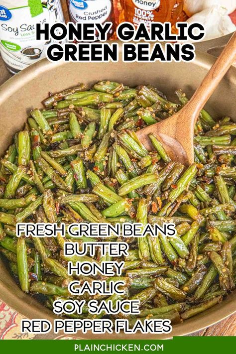 Honey Garlic Green Beans, Honey Garlic Soy Sauce, Green Bean Recipes Skillet, Frozen Green Bean Recipes, Pan Green Beans, Canned Green Bean Recipes, Soy Sauce Green Beans, Shrimp And Green Beans, Fresh Green Bean Recipes