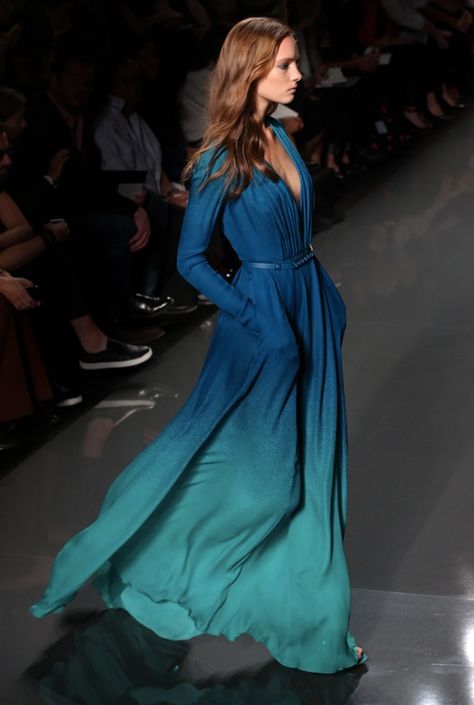 INTO THE DEEP | Live (n) Color Blue Gradient Dress, Ss25 Prints, Gradient Dress, Elie Saab Spring, Ombre Fashion, Ombre Dress, Fashion Attire, Elie Saab, Cheongsam