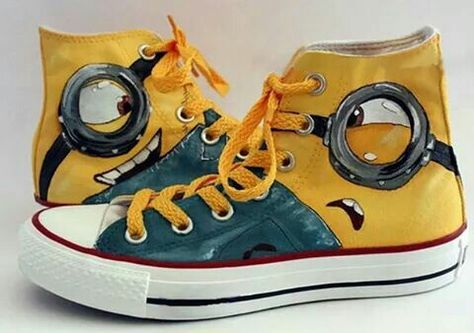 Minions Minion Shoes, Painted Shoes Diy, Custom Sneakers Diy, Checkered Shoes, Painted Canvas Shoes, Custom Painted Shoes, Custom Shoes Diy, Painted Sneakers, Custom Converse