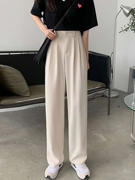 Wide Leg Trousers Outfit Casual, Pleated Pants Outfit, Tailored Pants Outfit, Trousers Outfit Casual, Wide Leg Tailored Pants, Wide Pants Outfit, Wide Leg Trousers Outfit, Wide Leg Outfit, Korean Pants