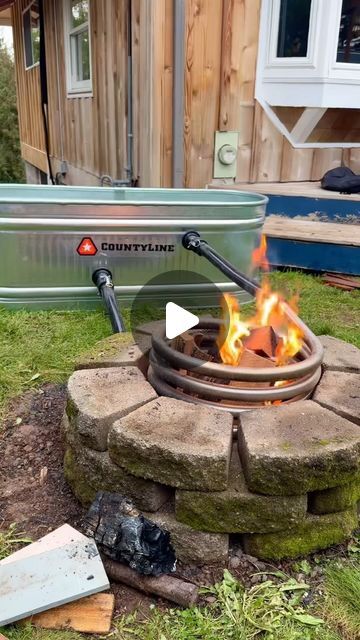 Salty Barrel on Instagram: "Making a DIY off-grid hot tub from a stock tank and our stainless steel coil kit. This project is quick and easy to complete with simple tools. Collaboration with @lifesrad" Off The Grid Hot Tub, Hot Tub Out Of Stock Tank, Trough Hot Tub Diy, Diy Hot House, Diy Hottubs Simple, Stock Tank Hot Tub Wood Burning, Diy Outdoor Tub, Wood Fire Hot Tub Diy, Diy Hot Tub Ideas Backyard