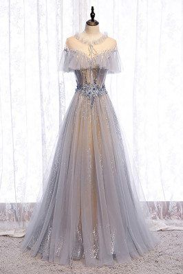 Tulle Formal Dress, Lace Long Prom Dress, Grey Prom Dress, Banquet Dresses, Fantasy Dresses, Unique Prom Dresses, Prom Dress Inspiration, Custom Size Dresses, A Line Prom Dresses