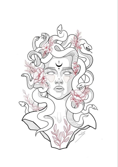 Medusa Drawing, Medusa Tattoo Design, Medusa Art, Greek Mythology Tattoos, Tattoo Zeichnungen, Mythology Tattoos, Medusa Tattoo, Greek Tattoos, Tattoo Style Drawings