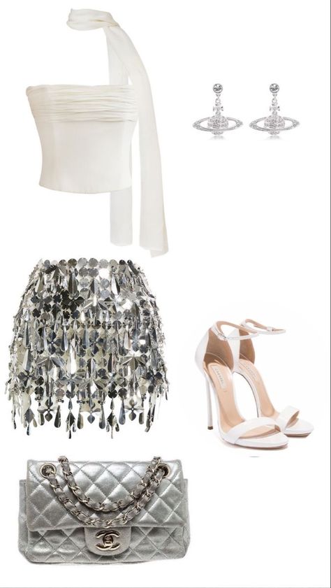 Trophy Wife Fashion, Gold And White Outfit, New Years Eve Outfit Ideas, New Years Eve Outfit, New Year’s Eve Outfit, Handbags Chanel, New Years Outfit, Looks Party, Eve Outfit