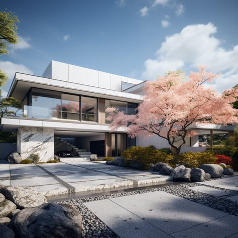 Japan Mansion, Japanese Mansion Modern, Japanese Home Modern, Japanese Architecture Modern, Japanese Mansion, Japanese Modern House, Modern Japanese Architecture, Japan Interior, Blossom House