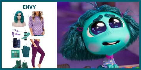 Ennui Costume Inside Out, Envy Inside Out Costume Ideas, Inside Out Two Halloween Costumes, Envy Inside Out Costume, Inside Out Envy Costume, Diy Envy Costume Inside Out, Envy Inside Out Outfit Ideas, Inside Out Makeup Looks, Envy Costume Inside Out