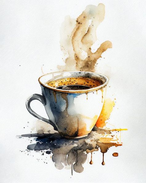 Coffee Art Watercolors, Watercolor Coffee Painting, Watercolor Paintings Coffee, Coffee Art Painting Ideas, Painting Using Coffee, Etsy.com Etsy, Coffee Painting Ideas, Painting Of Coffee, Paint With Coffee