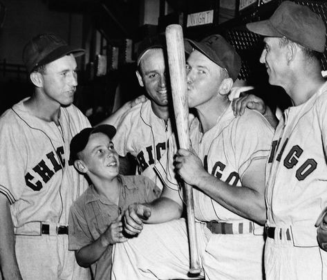 White Sox' Pat Seerey Hits Four Home Runs in One Game!  But that’s not why I posted this pic! Chicago White Sox Baseball, White Sox Baseball, Baseball Photos, Team Games, The Outfield, Vintage Baseball, First Game, White Sock, Chicago White Sox