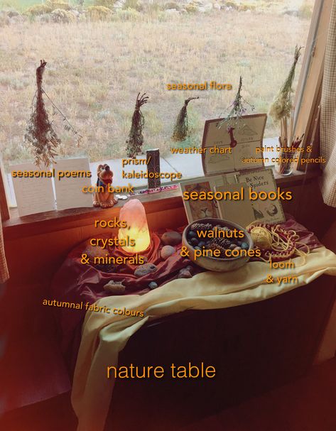 Steiner Autumn Nature Table, Autumn Waldorf Nature Table, Waldorf Method Education, Seasonal Nature Table, Waldorf Inspired Home, Fall Waldorf Crafts, Waldorf Autumn Crafts, Waldorf Thanksgiving, Waldorf Reading