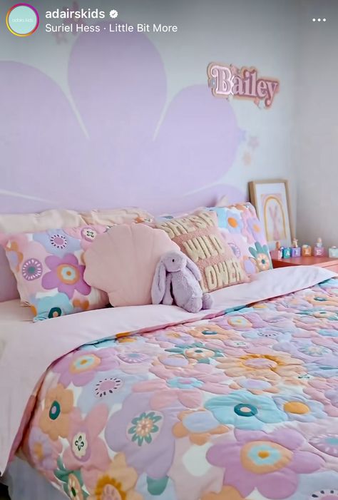 Pastel Girls Room Bedroom, Groovy Girls Room, Groovy Bedroom, Colorful Kids Bedroom, Kids Rooms Inspo, Kids Shared Bedroom, Toddler Girl Room, Kids Bedroom Inspiration, Toddler Room Decor