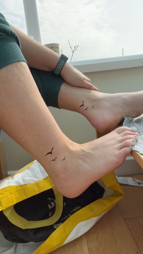 Tattoo Of Birds Flying, Minimalist Seagull Tattoo, Wave And Bird Tattoo, Bird Ankle Tattoos For Women, Flying Seagull Tattoo, Small Seagull Tattoo, Birds Tatoos Flying, Sea Bird Tattoo, Frigate Bird Tattoo