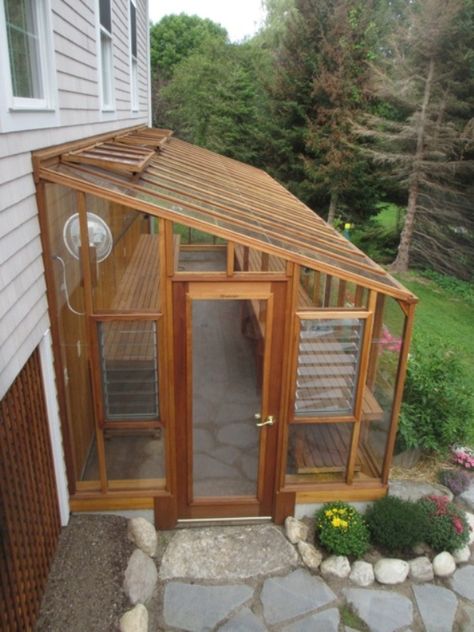 Previous lean-to Greenhouse - note Jalousie windows for extra ventilation Diy Lean To Greenhouse, Serre Diy, Lean To Greenhouse, Lean To, Greenhouse Shed, Backyard Greenhouse, Small Greenhouse, Greenhouse Kit, Greenhouse Plans