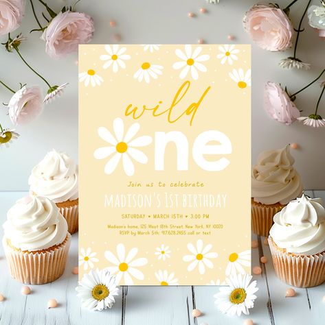 Daisy First Birthday Invitation Wild One Daisy Birthday Invite Yellow Daisy Party Girl Flower First Birthday Editable Digital Download A691 Wild One Daisy Birthday, One Daisy Birthday, Flower First Birthday, Daisy First Birthday, First Birthday Invite, Daisy Birthday, Daisy Party, Wild One Birthday Party, Shipping Envelopes