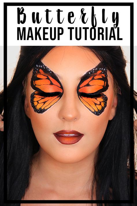 Monarch Makeup Halloween, How To Do Butterfly Eye Makeup, Monarch Butterfly Costume Make Up, Butterfly Witch Costume, Monarch Face Paint, Monarch Butterfly Eye Makeup, Monarch Butterfly Makeup Halloween, Butterfly Makeup Look Easy, Butterfly Face Paint Easy Step By Step