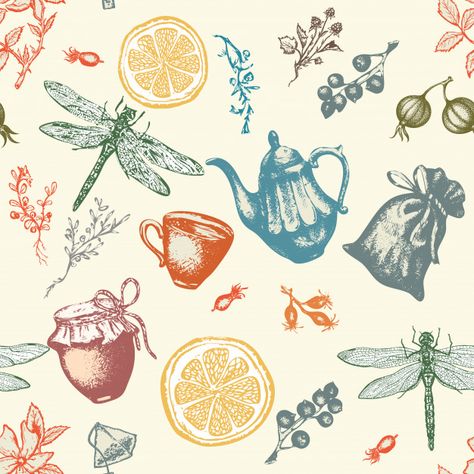 Herbal Tea Background, Herbal Tea Illustration, Herbs Illustration, Tea Illustration, Sketching Ideas, Graphic Illustrations, Tea Design, Memo Pads, Herb Tea