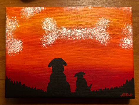 Acrylic painting - dogs at sunset Dog Painting Ideas On Canvas, Dog Paintings Acrylic Easy Tutorial, Easy Dog Paintings On Canvas, Dog Paintings Easy, Dog Paintings Acrylic Easy, Dog Commission, Painting Dogs, Animal Paintings Acrylic, Sunset Canvas Painting